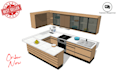design kitchen interior design layout, and 3d rendering