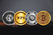 design crypto coin cryptocurrency bitcoin token 3d nft technology badge logo