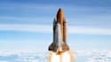make space shuttle flying over earth animation