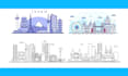 create a building icon illustration with outline style