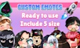 custom animated twitch kick emotes chibi, emoji, badges, pngtuber, discord, bulk