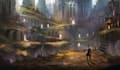 draw game concept art background and environment