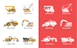 design construction or coal mining unit and heavy equipment icons or vectors