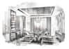 draw an interior perspective illustration black and white