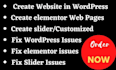 create or fix wordpress website, elementor landing page, slider revolution
