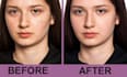 change background, dressing,hairstyle,face smooth and face expressions