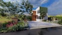 design home landscape backyard, pool, 3d realistic rendering