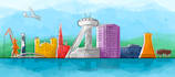 draw creative line art city skyline with watercolors