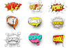 design comic logo, comic text, pop art, hashtag and slogans