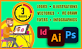 do any work in adobe illustrator adobe photoshop very fast
