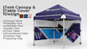 design an amazing canopy tent, table cover, feather flag