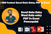 fastest excel data entry, PDF to excel
