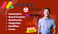setup monday crm automation , asana workflow, zapier integration, pipedrive