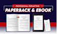 book formatting for KDP paperback, ebook and layout design
