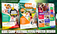 design awesome kids camp flyer, event festival flyer poster