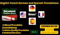 translate english, french, german, spanish and italian