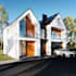 create house exterior design, with photorealistic 3d render