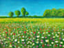 draw a scenery illustration with traditional materials