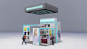 design 3d trade show booth, exhibition stall or stand, expo kiosk