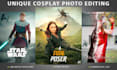 do cosplay edit, photo manipulation, flyer design