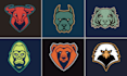 create a lion, tiger, wolf, bear, husky, and cat mascot logo