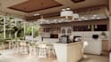 create a modern cafe and bar interior design with photorealistic rendering