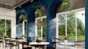 create a modern cafe and bar interior design with photorealistic rendering