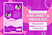 design a professional speaker sheet, media kit, one sheet, press release, epk