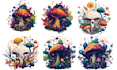 create watercolour magic mystical mushrooms png with ai