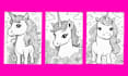 create coloring book pages and book cover for unicorn