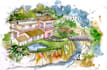draw detailed architectural watercolor drawing