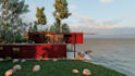 design and render of shipping container houses and  cabins