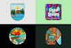 design stained glass, mosaic logo and illustration