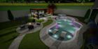 3d landscape, backyard, patio, pool, frontyard garden