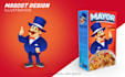 create custom cartoon mascot for cereal box, food packaging, and branding