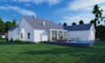 do backyard landscape design with garden, pool, and patio 3d rendering