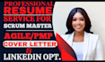 write scrum master, agile, project management, project manager and cover letter