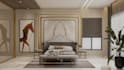 design a modern bedroom interior with realistic 3d