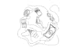 illustration with continuous line art 24 hours