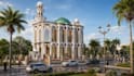 design islamic mosque exterior, interior realistic 3d render