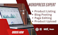 do wordpress data entry, woocommerce product listing, and blog posting