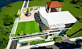 do modern home exterior design, landscape in realistic rendering
