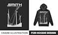 draw a crane illustration for the hoodie design