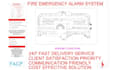 design fire safety plan, evacuation route, fire hydrant, alarm and sprinkler