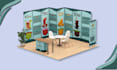 design trade show booth, backdrop, and roll up banner