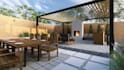 design landscape, backyard, pergola, patio with realistic rendering