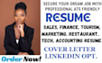 write sales, finance, tourism, tech,marketing, restaurant, and accounting resume
