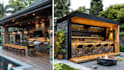 design and render a stunning 3d outdoor kitchen and bar with realism