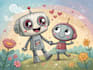 create cute mecha character logo and friendship portrait