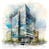 sketch architecture building with watercolor rendering